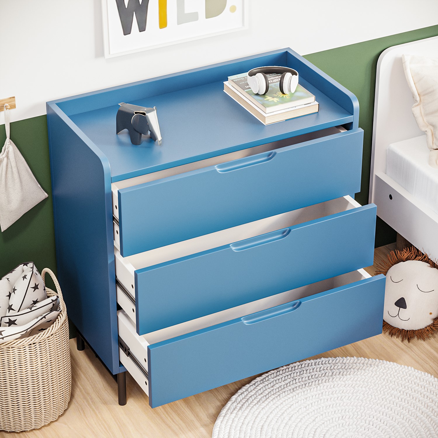 Read more about Kids blue chest of 3 drawers rueben